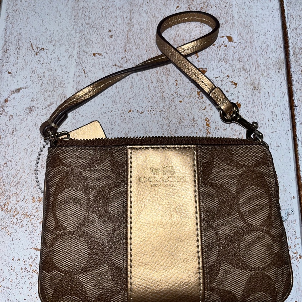 Coach PVC Corner Zip Wristlet Leather Stripe - Picture 7 of 12